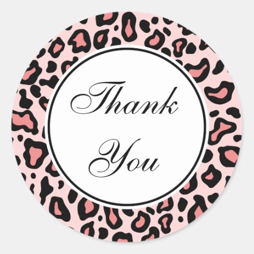Pink Leopard Thank You Stickers