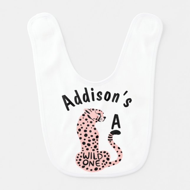 Pink Leopard Wild First Birthday Baby Bib (Front)