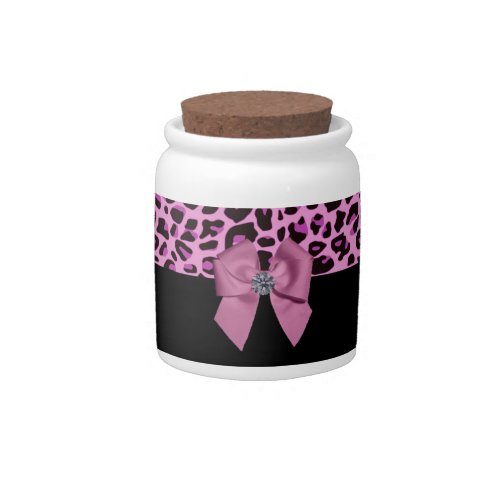 Pink Leopard with Bow and Diamond Candy Jar