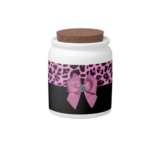 Pink Leopard with Bow and Diamond Candy Jar (Front)