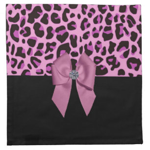 Pink Leopard with Bow and Diamond Cloth Napkin