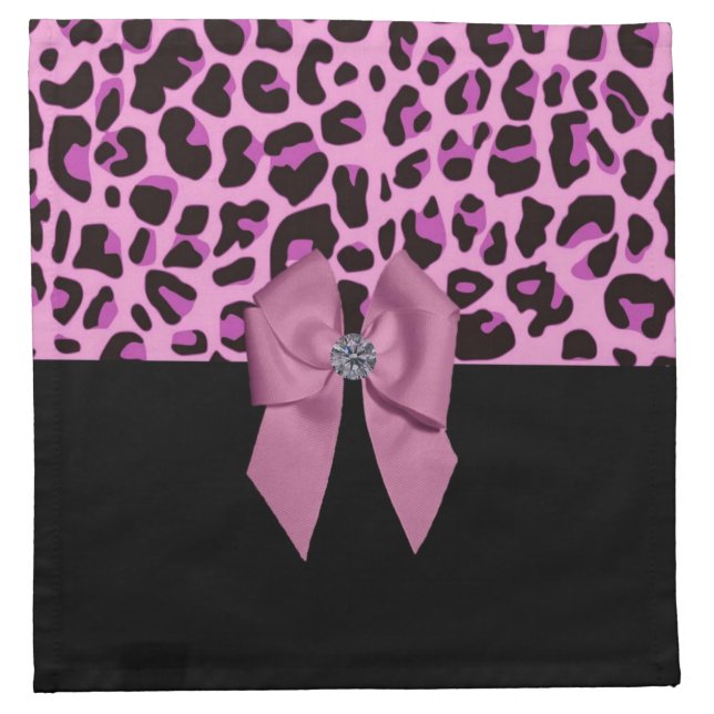 Pink Leopard with Bow and Diamond Cloth Napkin (Front)