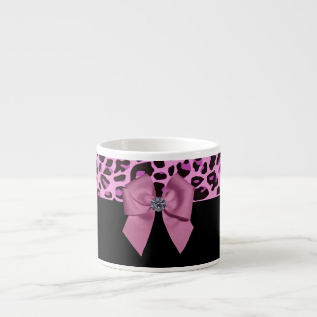 Pink Leopard with Bow and Diamond Espresso Cup (Front)