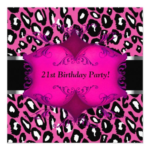 Pink Leopard Womans 21st Birthday Party 5.25x5.25 Square Paper ...
