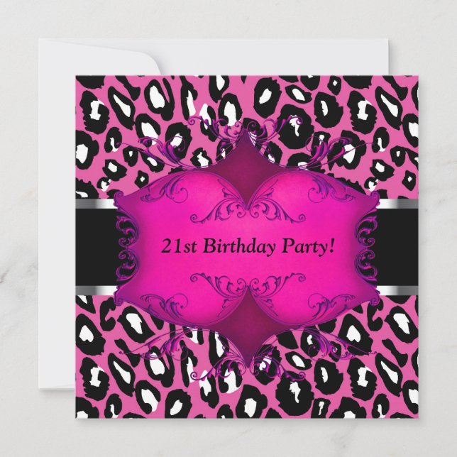 Pink Leopard Womans 21st Birthday Party Invitation (Front)
