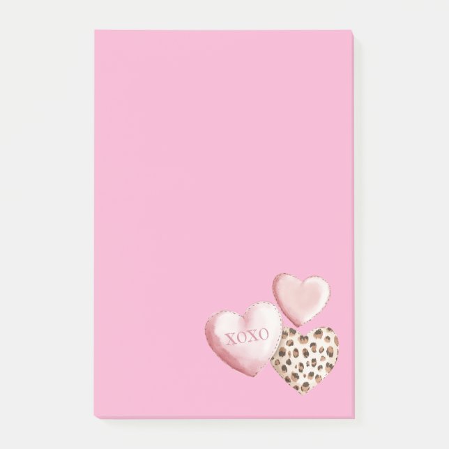 Pink Leopard XOXO Love Hearts Post-it Notes (Front)