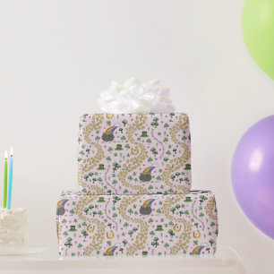Pink Leprechaun Hat Shamrocks Wrapping Paper