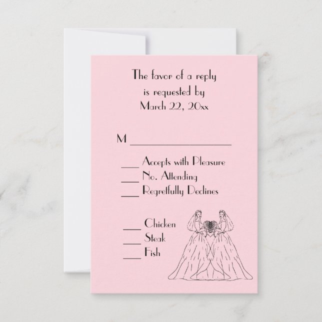 Pink Lesbian Wedding Menu Choice RSVP (Front)