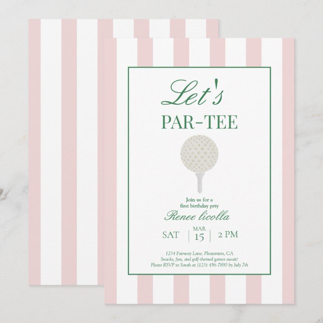 Pink Let’s Par-Tee Golf First Birthday Invitation (Front/Back)