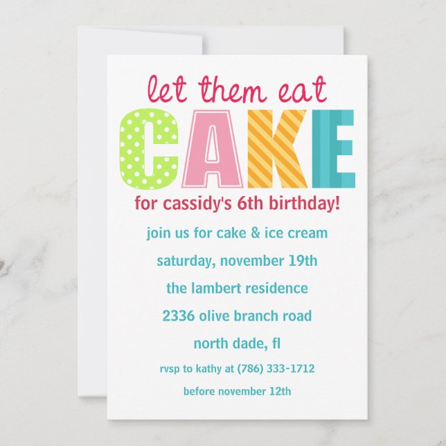 Pink Let Them Eat Cake Birthday Party Invitation (Front)