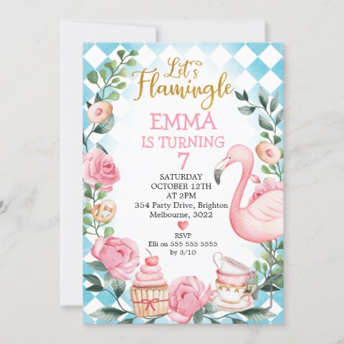 Pink Lets Flamingle Wonderland Birthday Invitation