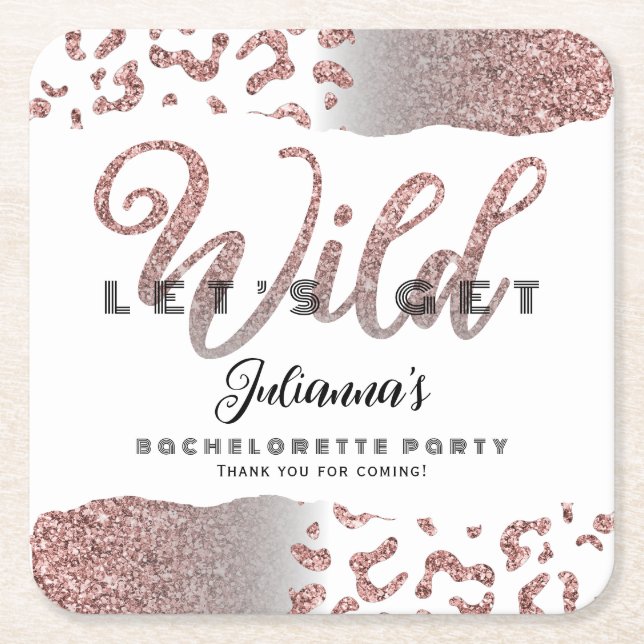 Pink Let's Get Wild Animal Print Bachelorette Bach Square Paper Coaster (Front)