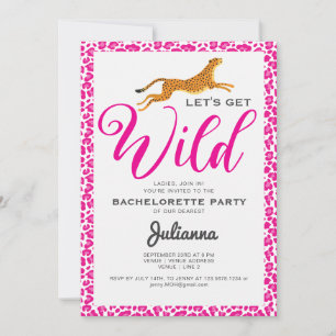 Pink Let's Get Wild Coogar Leopard Bachelorette Invitation