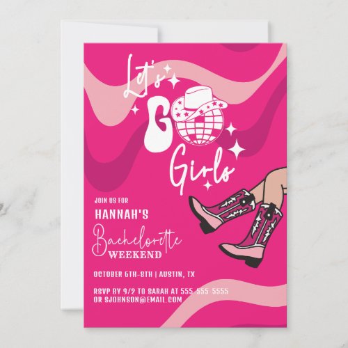 Pink Lets Go Girls Bachelorette Party Invitation