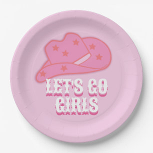 Pink Let's Go Girls Cowboy Hat Rodeo Paper Plates