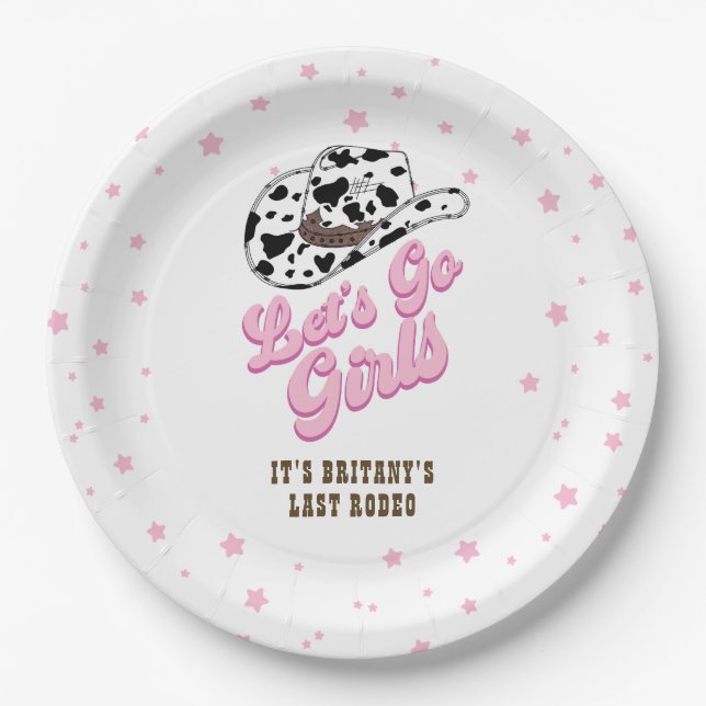 Pink Let's Go Girls Nashville Cowgirl Bachelorette Paper Plates (Front)