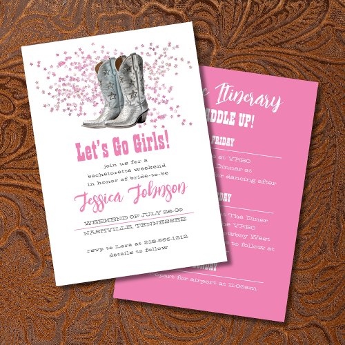 Pink Lets Go Girls Western Bachelorette Party Invitation