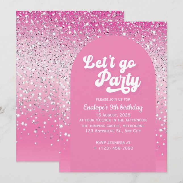 Pink Let's Go Party Birthday Invitation (Front/Back)