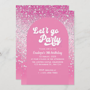 Pink Let's Go Party Birthday Invitation