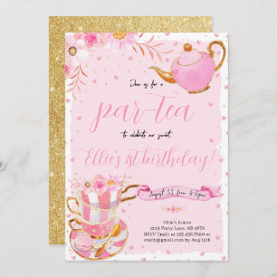 Pink Let's Par-tea Tea Birthday Party Invitation