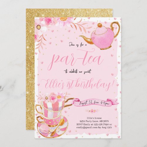 Pink Lets Par_tea Tea Birthday Party Invitation