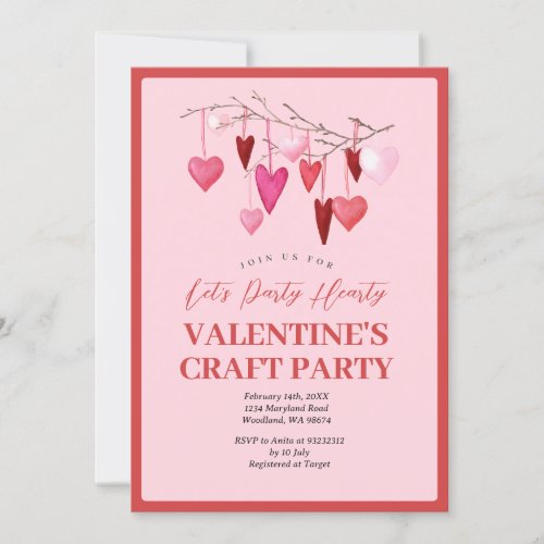 Pink Lets Party Hearty Valentine Craft Party Invitation