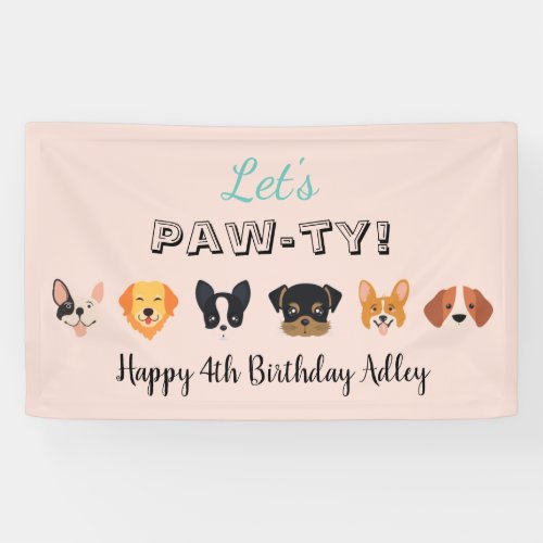 Pink Lets Paw_ty Girl Dog Birthday Party Banner