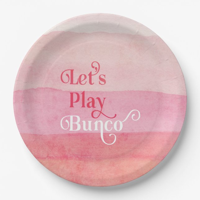 Pink Let's Play Bunco Game Night Paper Plates (Front)