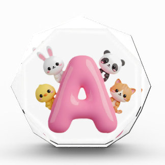 Pink Letter A Forest Animals Acrylic Block