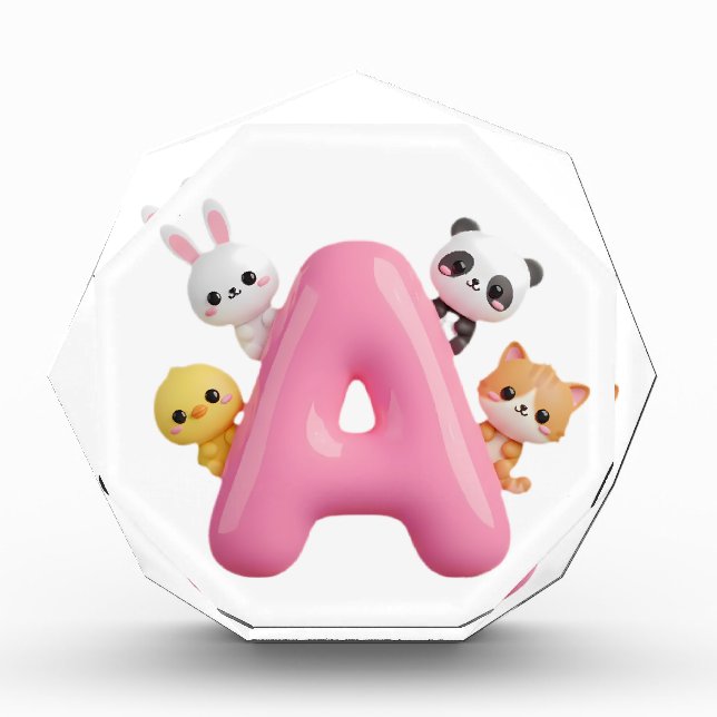 Pink Letter A Forest Animals Acrylic Block (Front)