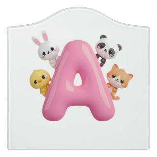Pink Letter A Forest Animals Crest Sign