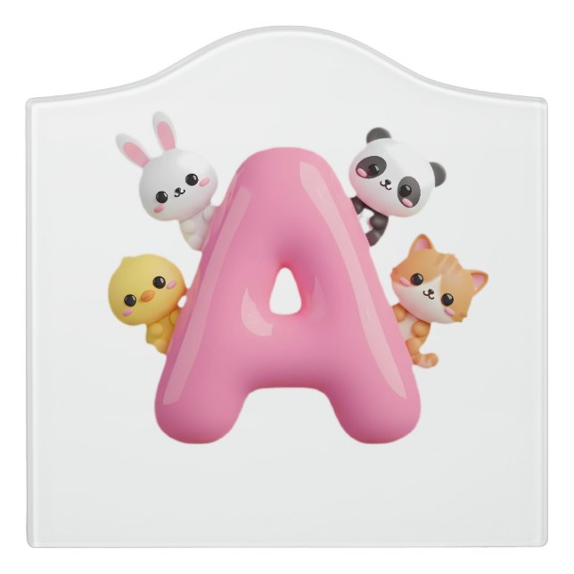 Pink Letter A Forest Animals Crest Sign (Large Crest Front)
