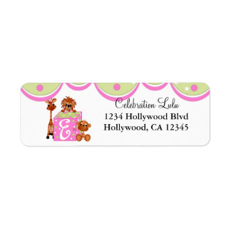 Pink Letter E Baby Animal Return Address Label