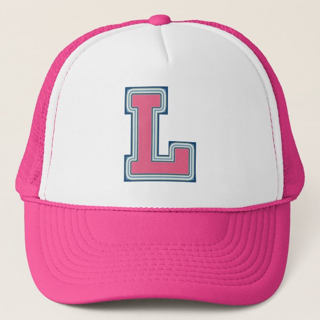 Pink Letter 'L' Trucker Hat (Front)