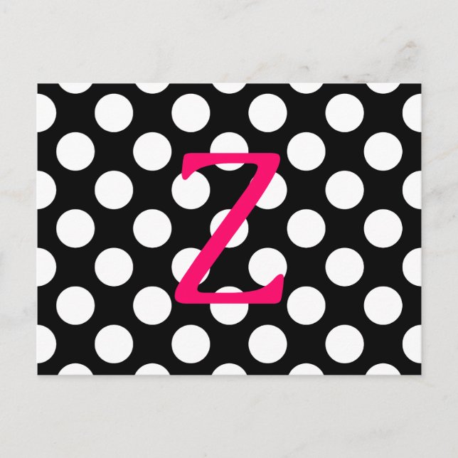 Pink Letter Z on Polka Dots Postcard (Front)
