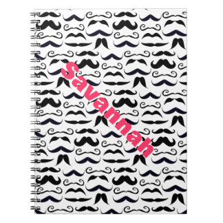 Pink Lettered Name Mustache Hipster Pattern Notebook