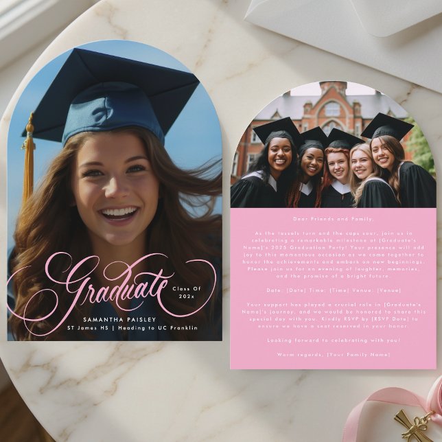 Pink Lettering Photo Arch High School Graduation Invitation (Creator Uploaded)