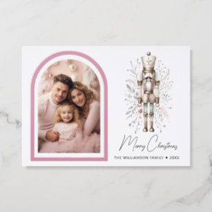 Pink Letterpress Arch Nutcracker Christmas Card
