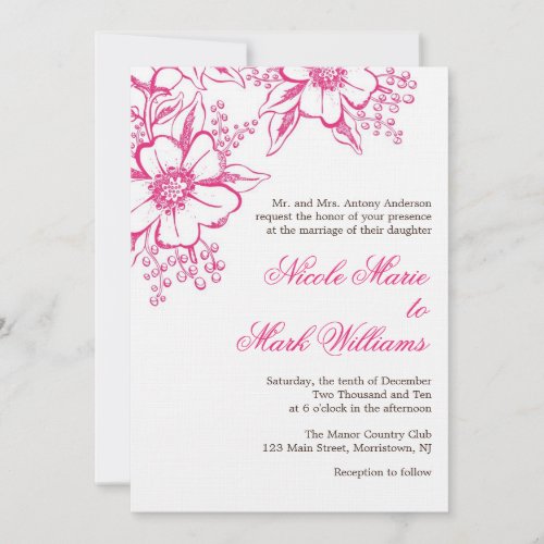 Pink Letterpress Style Wedding Invitation