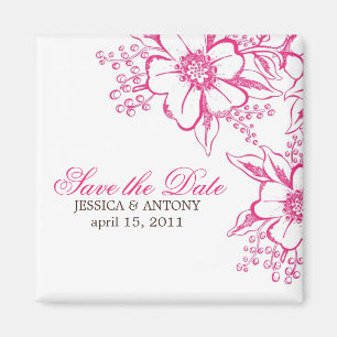 Pink Letterpress Style Wedding Magnet