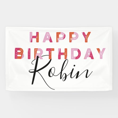 Pink Letters Simple Style Personalized Birthday Banner