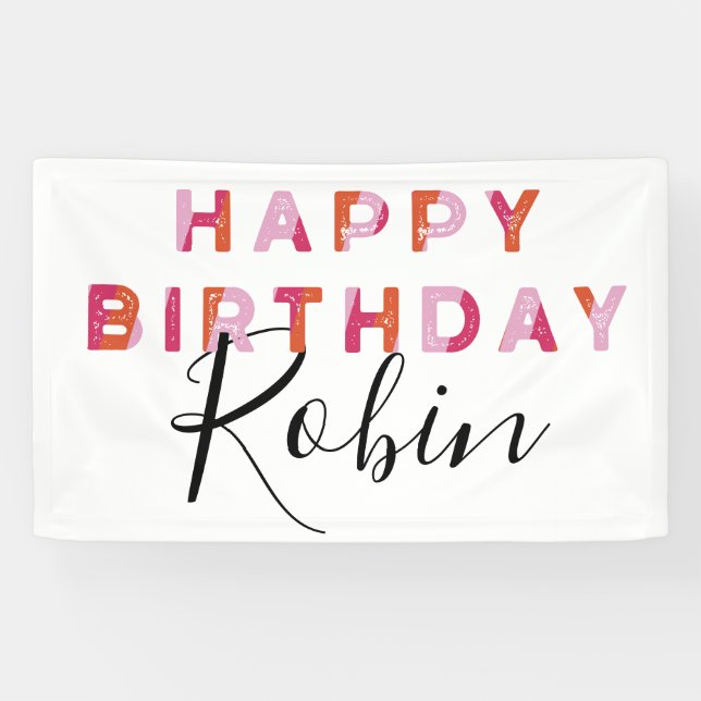 Pink Letters Simple Style Personalized Birthday Banner (Horizontal)
