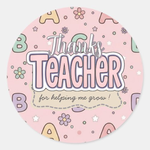 Pink Letters Teacher  School Pattern  Classic Round Sticker