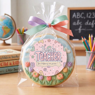 Pink Letters Teacher School Pattern Classic Round Sticker