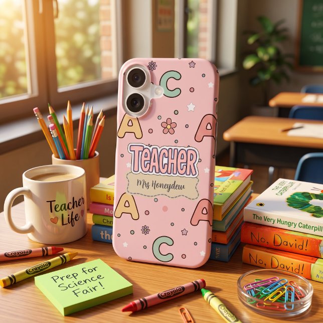 Pink Letters Teacher  School Pattern  iPhone Case (Creator Uploaded)