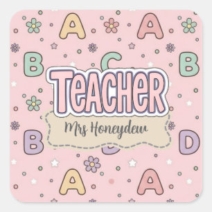 Pink Letters Teacher School Pattern Square Sticker