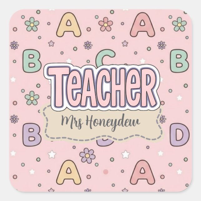 Pink Letters Teacher  School Pattern  Square Sticker (Front)