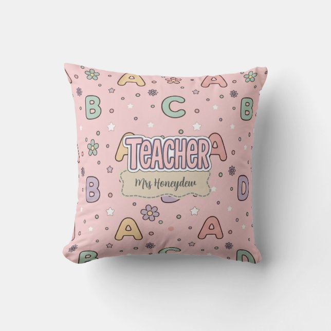 Pink Letters Teacher  School Pattern  Throw Pillow (Front)