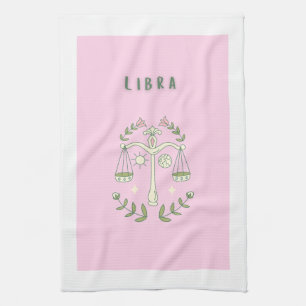 Pink Libra, zodiac, star sign Kitchen Towel