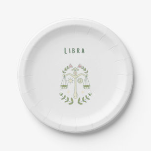 Pink Libra, zodiac, star sign Paper Plates